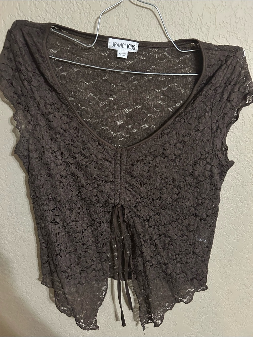 Orange Kiss Brown Lace Tie-Front Camisole